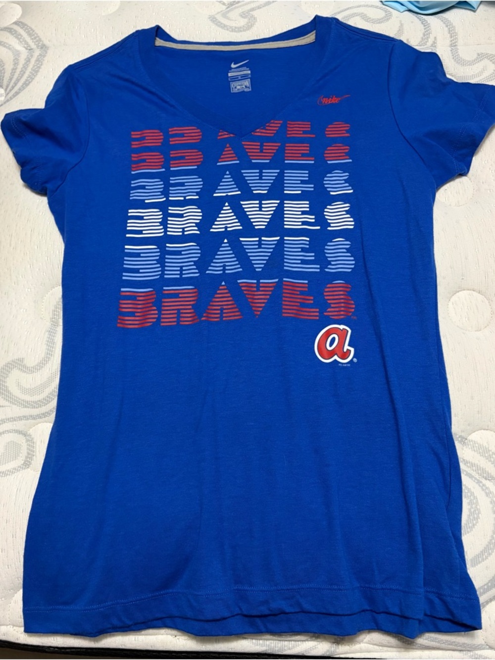 Nike Royal Blue V-Neck Tee with Red Accent